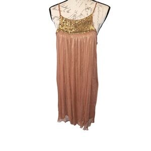 100% Silk Slip Dress Cream with Gold Sequin Neckline